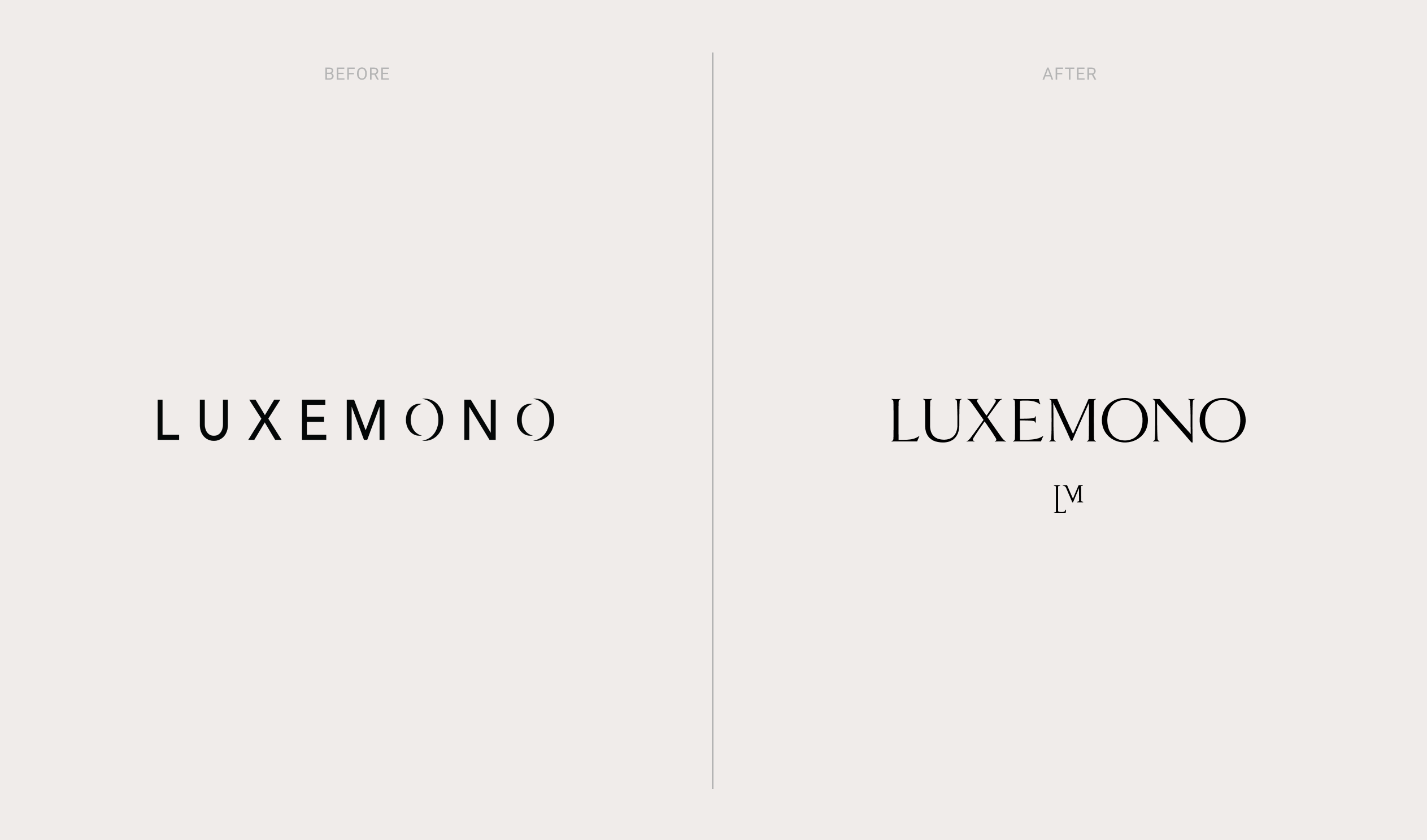 before and after of luxemono logo