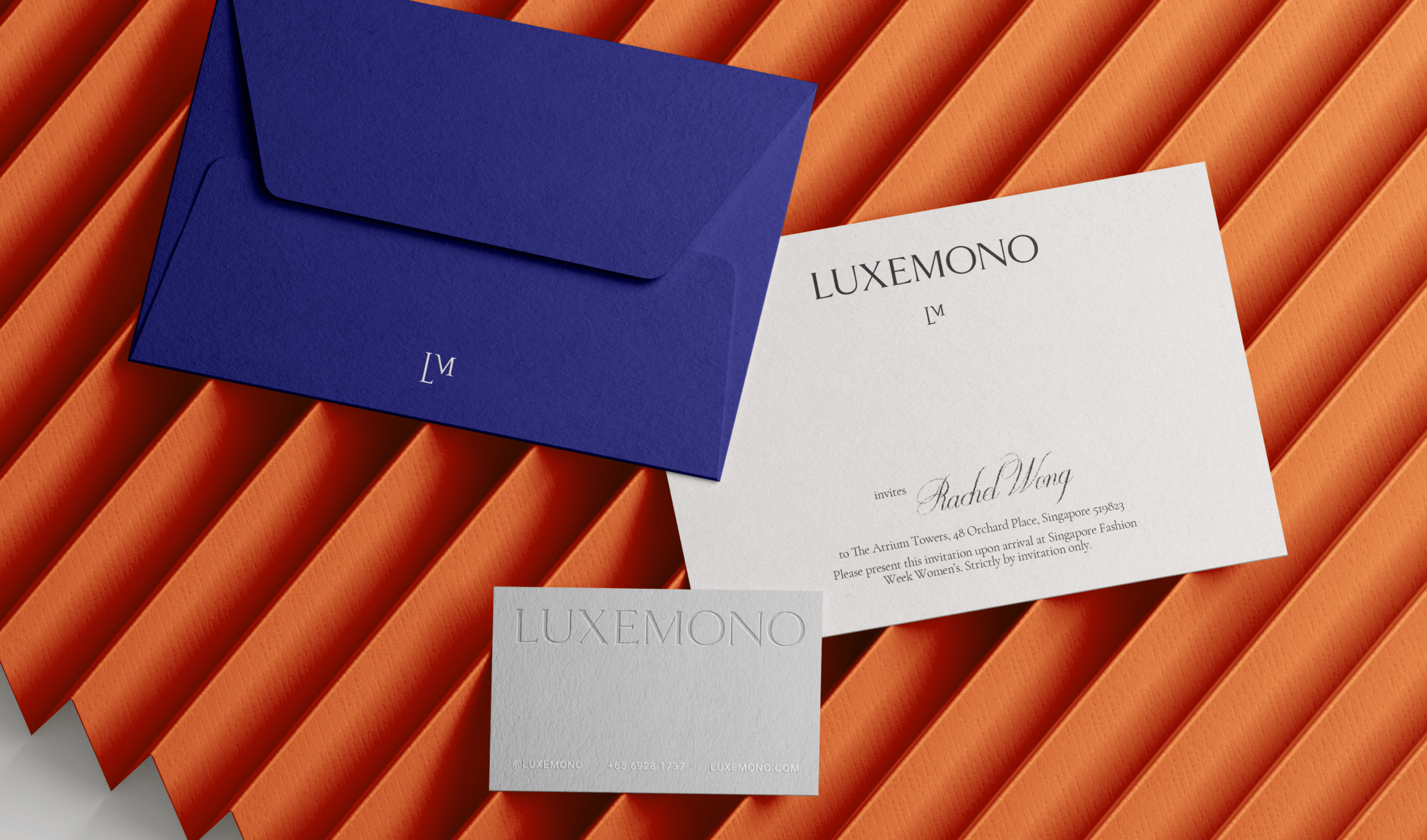 Luxemono branding on print touchpoints